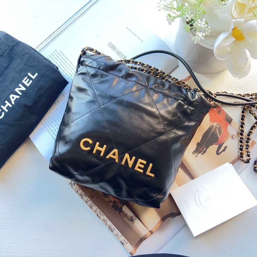 Chanel Calfskin Quilted Mini Chanel 22 Black Bag